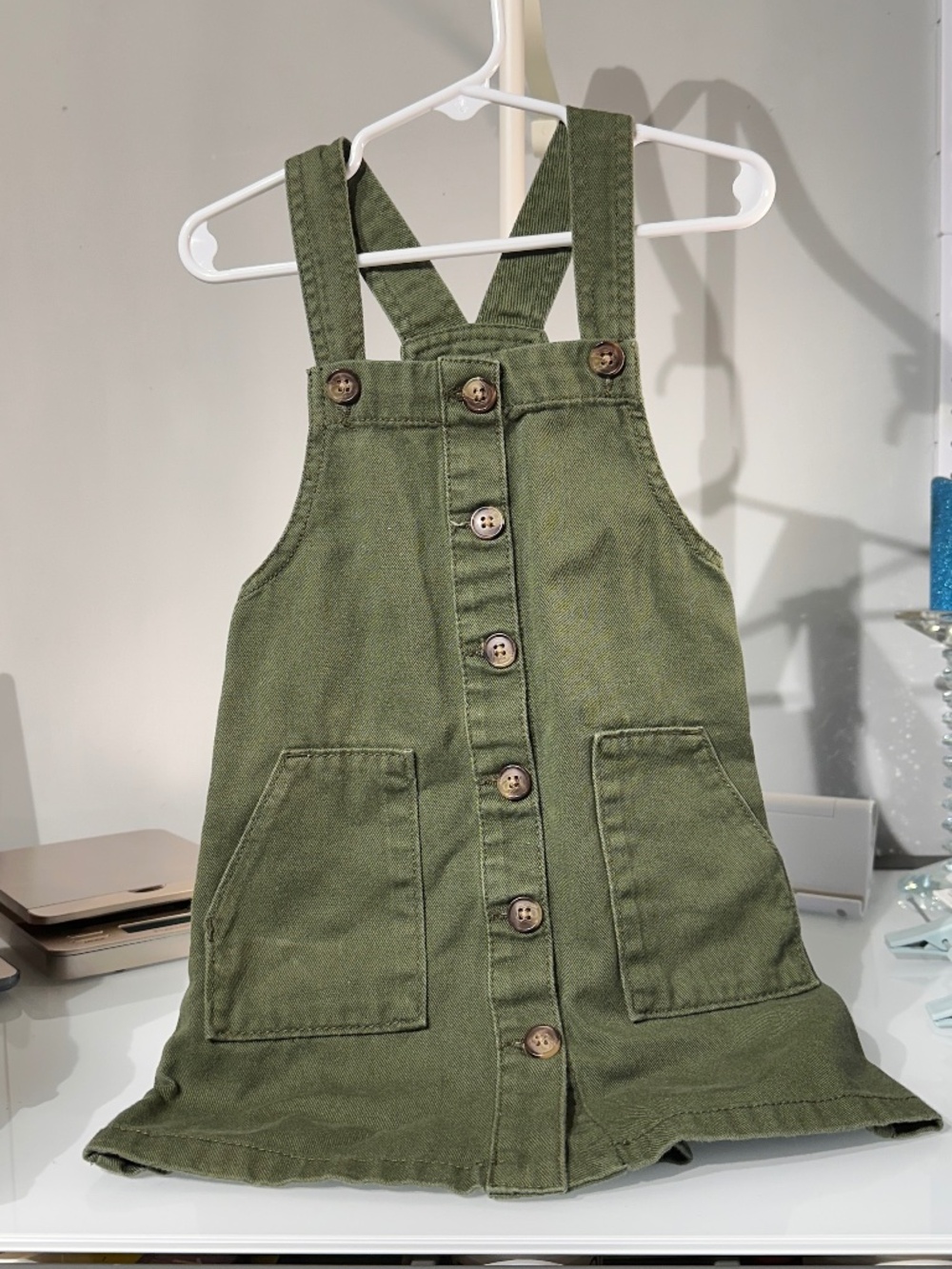 Wonder Nation Girls Button-Down Denim Overall Dress, sz 4T (A79)